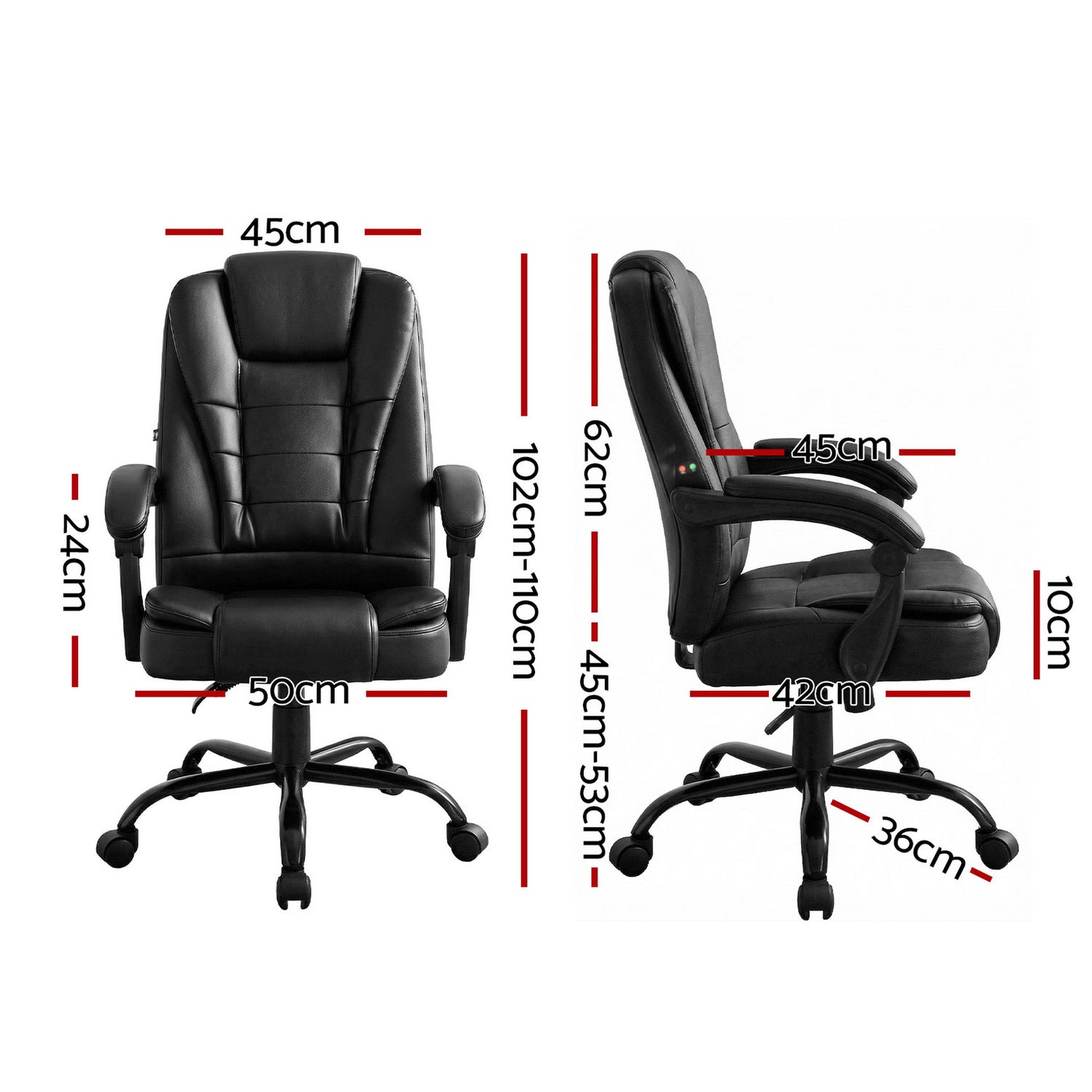 Artiss Massage Office Chair Executive Computer Gaming Chairs Black PU Leather-Furniture > Office-PEROZ Accessories