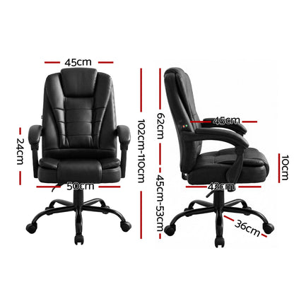 Artiss Massage Office Chair Executive Computer Gaming Chairs Black PU Leather-Furniture > Office-PEROZ Accessories