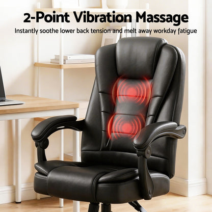 Artiss Massage Office Chair Executive Computer Gaming Chairs Black PU Leather-Furniture > Office-PEROZ Accessories