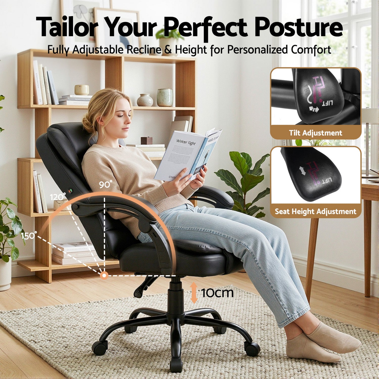Artiss Massage Office Chair Executive Computer Gaming Chairs Black PU Leather-Furniture > Office-PEROZ Accessories