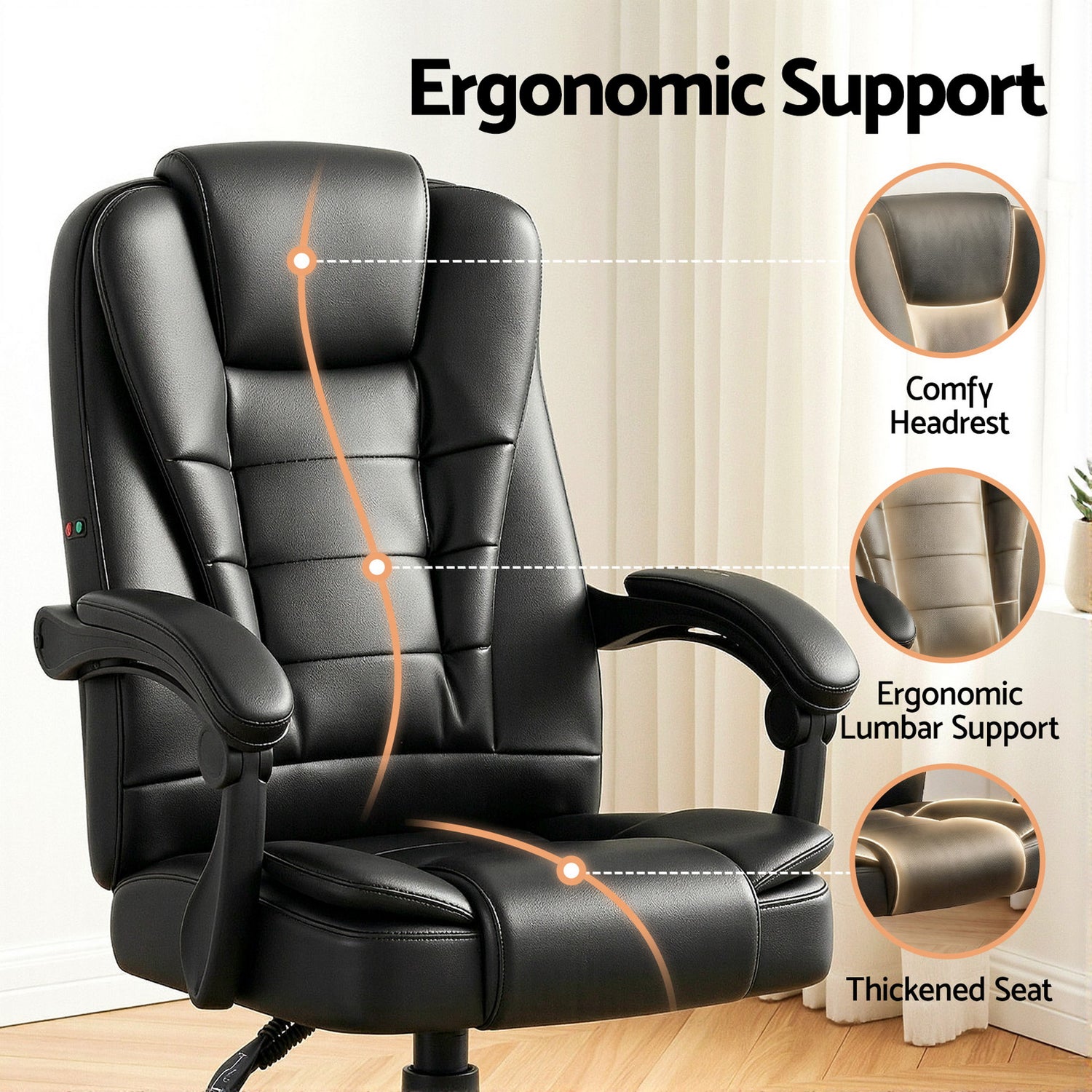 Artiss Massage Office Chair Executive Computer Gaming Chairs Black PU Leather-Furniture > Office-PEROZ Accessories