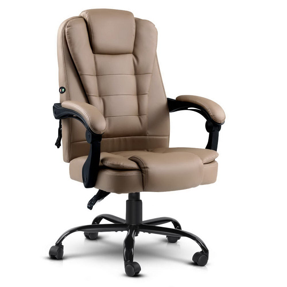 Artiss 2 Point Massage Office Chair PU Leather Espresso-Furniture &gt; Office-PEROZ Accessories