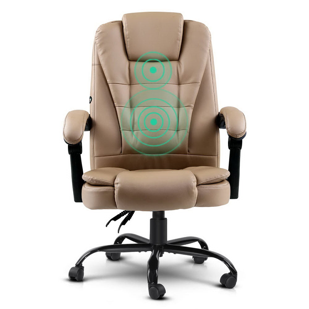 Artiss 2 Point Massage Office Chair PU Leather Espresso-Furniture &gt; Office-PEROZ Accessories
