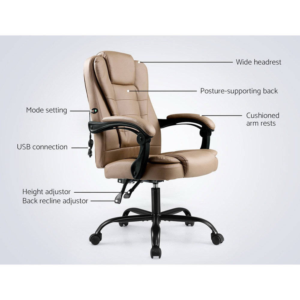 Artiss 2 Point Massage Office Chair PU Leather Espresso-Furniture &gt; Office-PEROZ Accessories
