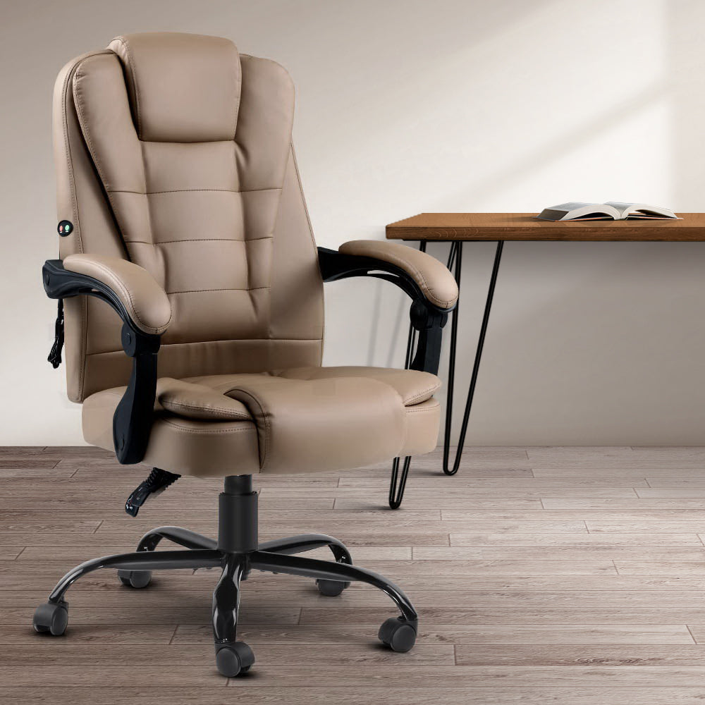 Artiss 2 Point Massage Office Chair PU Leather Espresso-Furniture &gt; Office-PEROZ Accessories