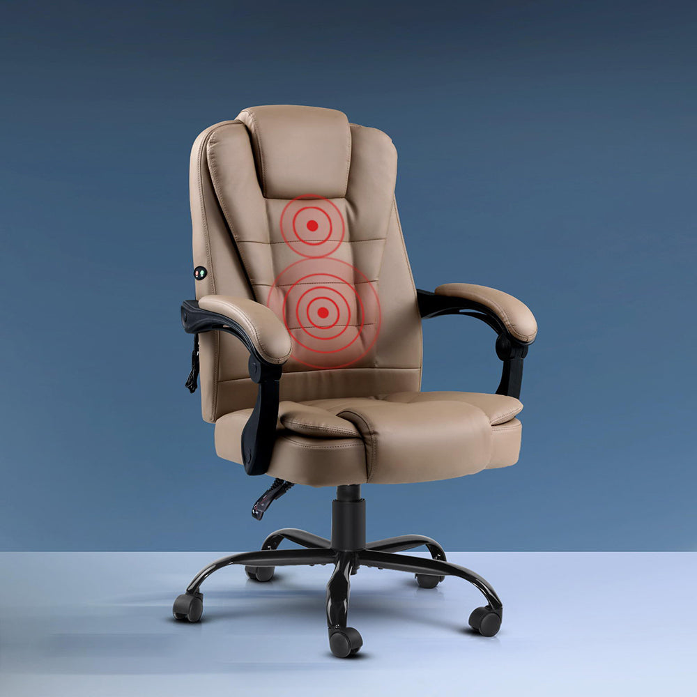 Artiss 2 Point Massage Office Chair PU Leather Espresso-Furniture &gt; Office-PEROZ Accessories