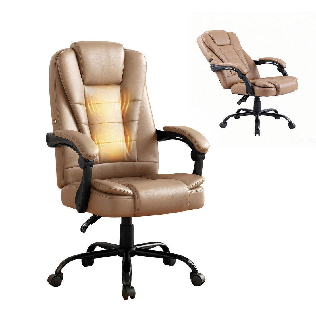 Artiss Massage Office Chair Executive Computer Gaming Chairs Brown PU Leather Espresso-Furniture > Office-PEROZ Accessories