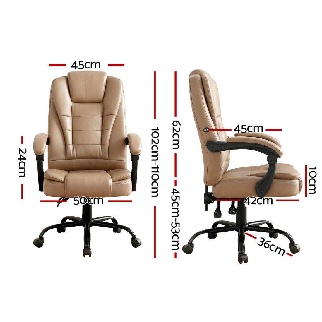Artiss Massage Office Chair Executive Computer Gaming Chairs Brown PU Leather Espresso-Furniture > Office-PEROZ Accessories