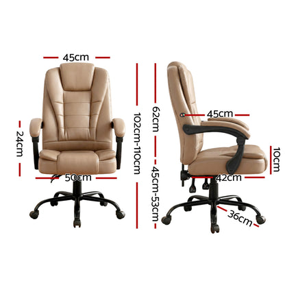Artiss Massage Office Chair Executive Computer Gaming Chairs Brown PU Leather Espresso-Furniture > Office-PEROZ Accessories