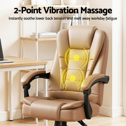 Artiss Massage Office Chair Executive Computer Gaming Chairs Brown PU Leather Espresso-Furniture > Office-PEROZ Accessories