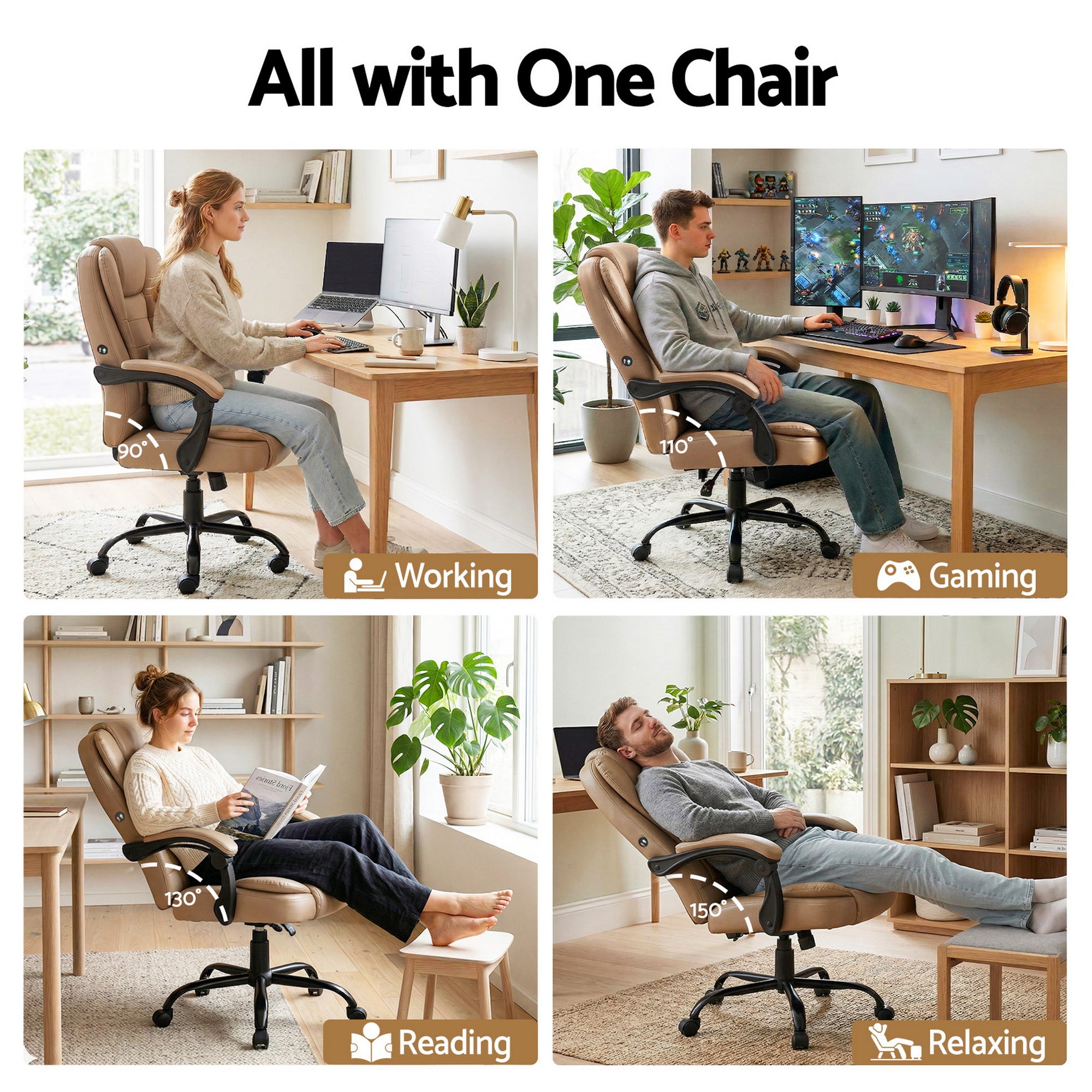Artiss Massage Office Chair Executive Computer Gaming Chairs Brown PU Leather Espresso-Furniture > Office-PEROZ Accessories