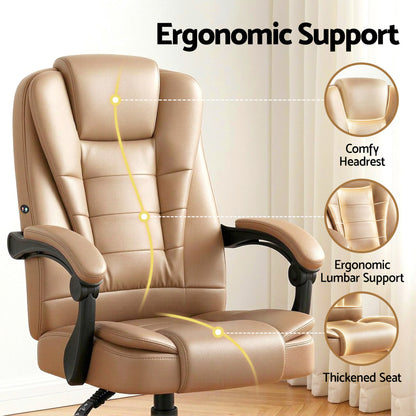 Artiss Massage Office Chair Executive Computer Gaming Chairs Brown PU Leather Espresso-Furniture > Office-PEROZ Accessories