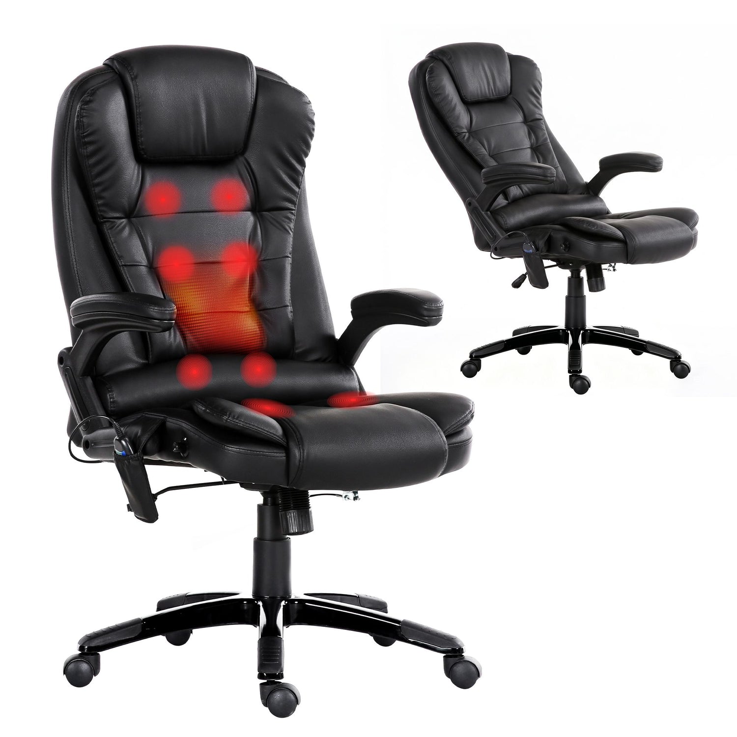 Artiss 8 Point Massage Office Chair Heated Seat Recliner PU Black-Furniture > Office-PEROZ Accessories