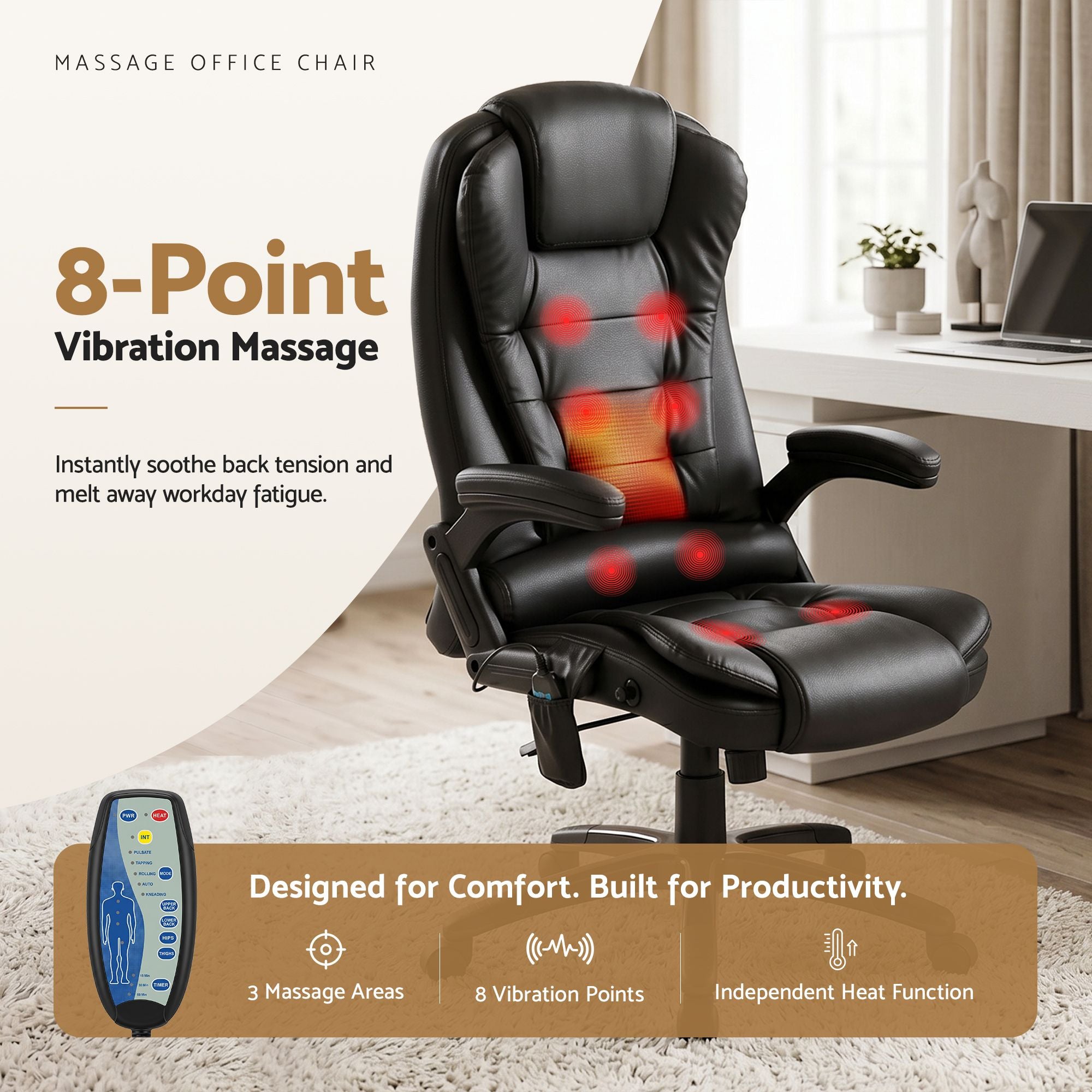 Artiss 8 Point Massage Office Chair Heated Seat Recliner PU Black-Furniture > Office-PEROZ Accessories
