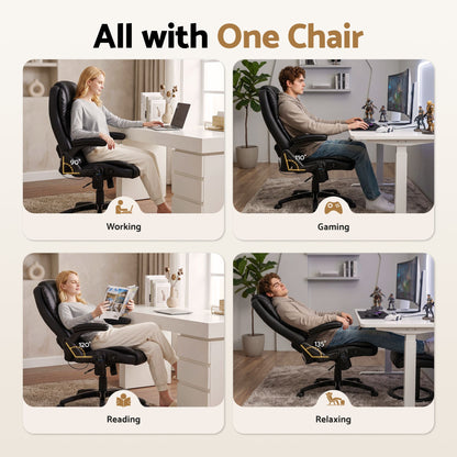 Artiss 8 Point Massage Office Chair Heated Seat Recliner PU Black-Furniture > Office-PEROZ Accessories
