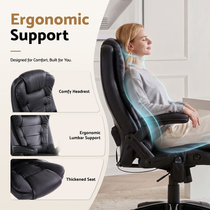 Artiss 8 Point Massage Office Chair Heated Seat Recliner PU Black-Furniture > Office-PEROZ Accessories