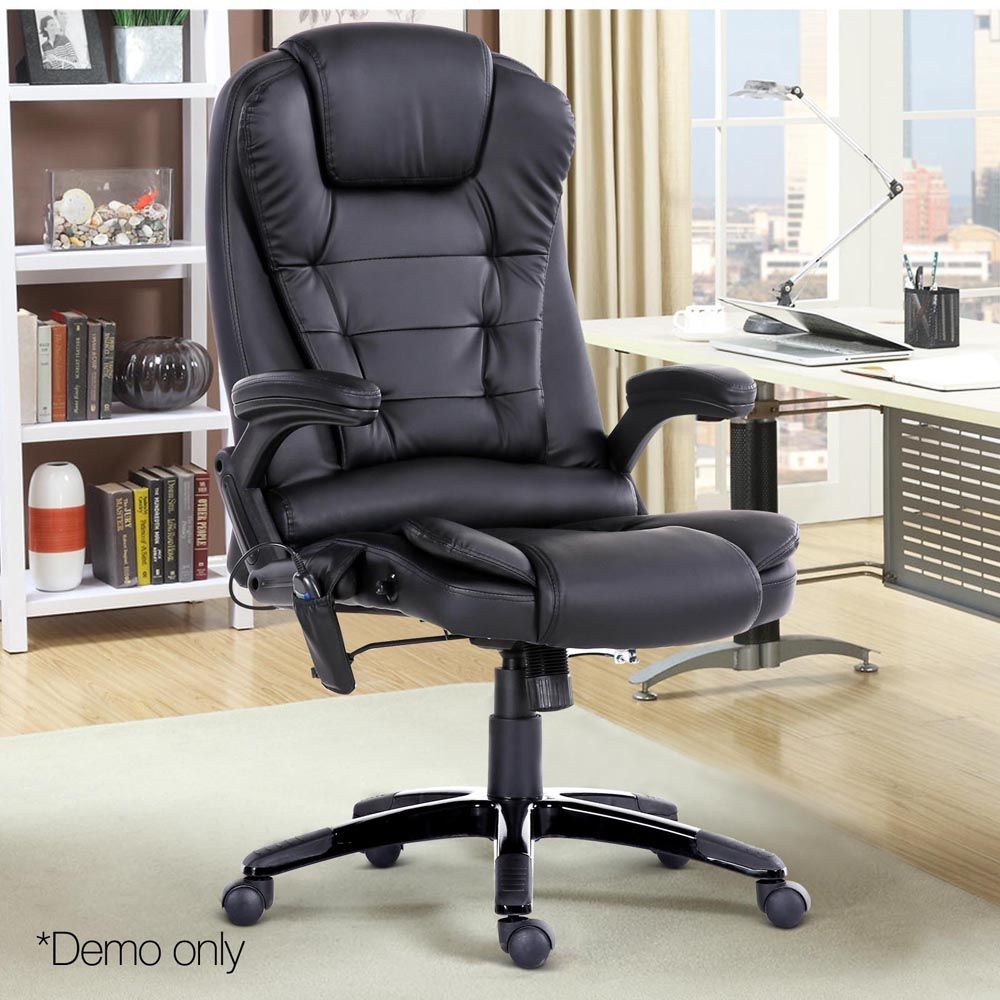 Artiss 8 Point Massage Office Chair Heated Seat Recliner PU Black-Furniture > Office-PEROZ Accessories