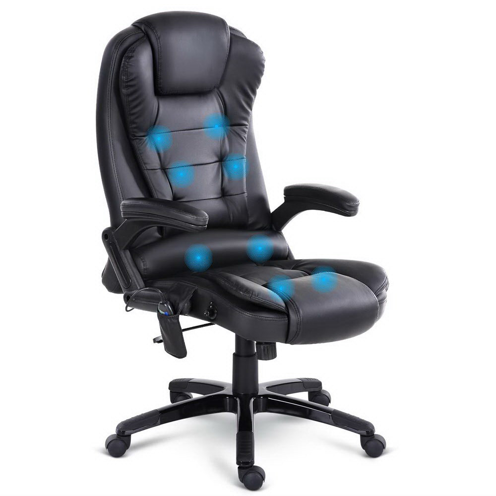 Artiss 8 Point Massage Office Chair Heated Seat Recliner PU Black-Furniture &gt; Office-PEROZ Accessories