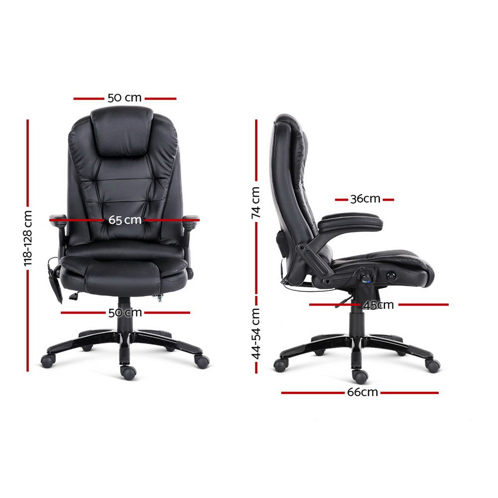 Artiss 8 Point Massage Office Chair Heated Seat Recliner PU Black-Furniture &gt; Office-PEROZ Accessories