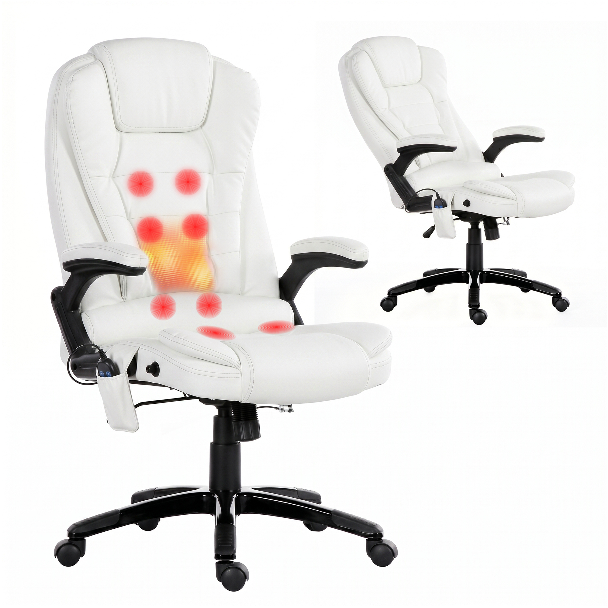 Artiss 8 Point Massage Office Chair Heated Seat Recliner PU White-Furniture > Office-PEROZ Accessories