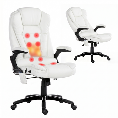 Artiss 8 Point Massage Office Chair Heated Seat Recliner PU White-Furniture > Office-PEROZ Accessories