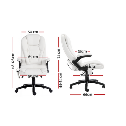 Artiss 8 Point Massage Office Chair Heated Seat Recliner PU White-Furniture > Office-PEROZ Accessories