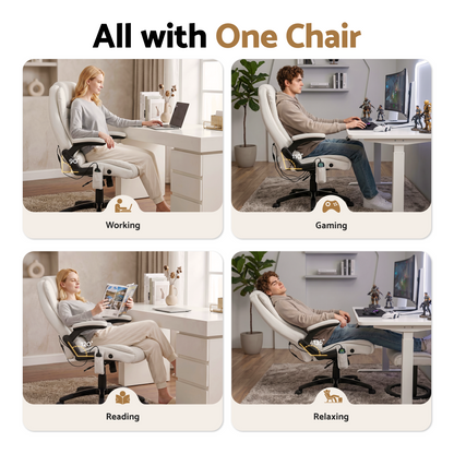Artiss 8 Point Massage Office Chair Heated Seat Recliner PU White-Furniture > Office-PEROZ Accessories