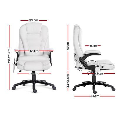Artiss 8 Point Massage Office Chair Heated Seat Recliner PU White-Furniture &gt; Office-PEROZ Accessories