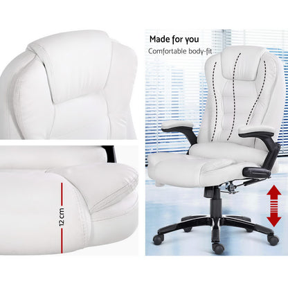 Artiss 8 Point Massage Office Chair Heated Seat Recliner PU White-Furniture &gt; Office-PEROZ Accessories