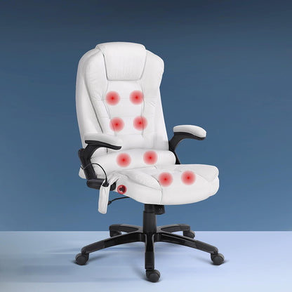 Artiss 8 Point Massage Office Chair Heated Seat Recliner PU White-Furniture &gt; Office-PEROZ Accessories