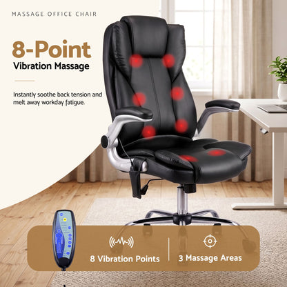 Artiss 8 Point Massage Office Chair PU Leather Black-Furniture > Office-PEROZ Accessories