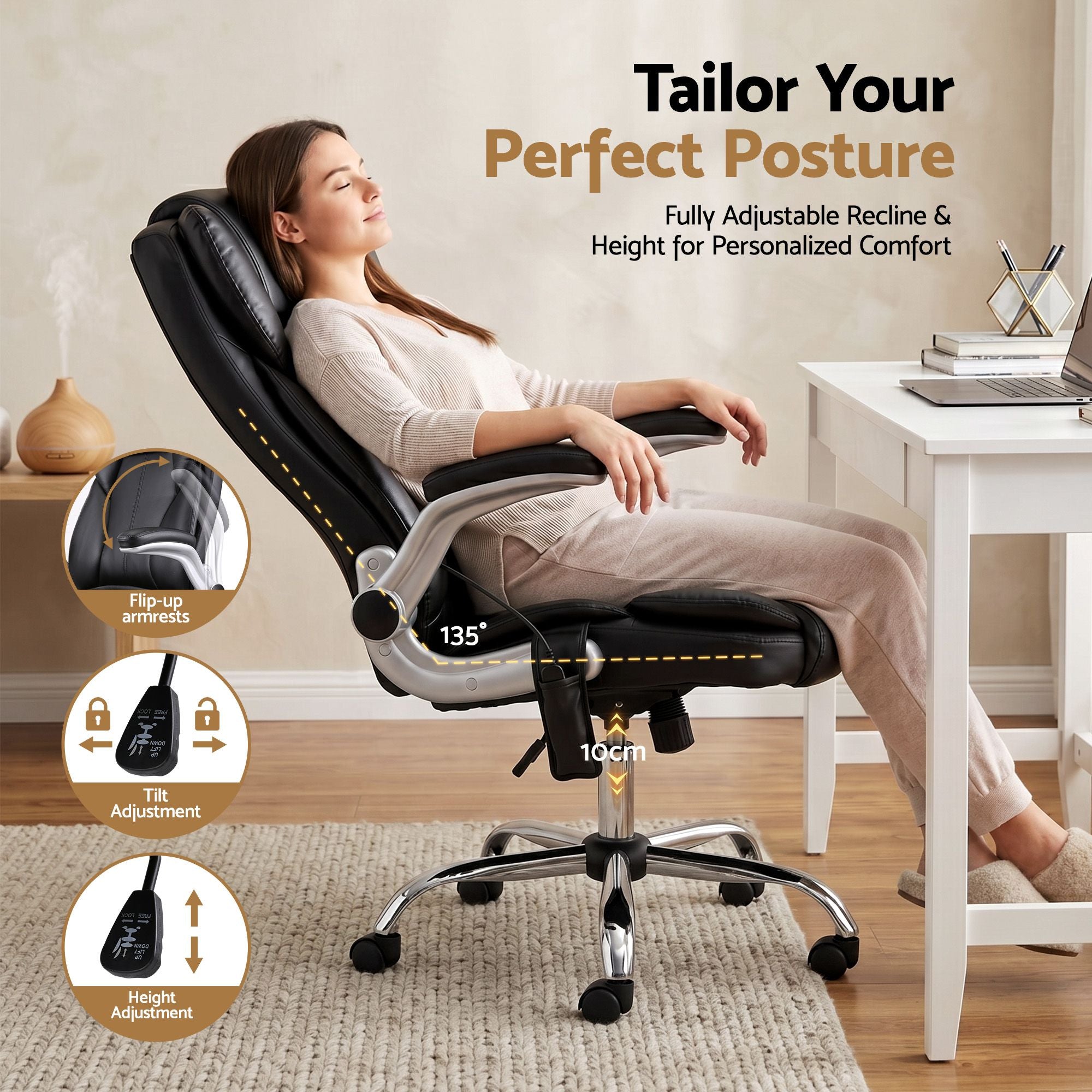 Artiss 8 Point Massage Office Chair PU Leather Black-Furniture > Office-PEROZ Accessories