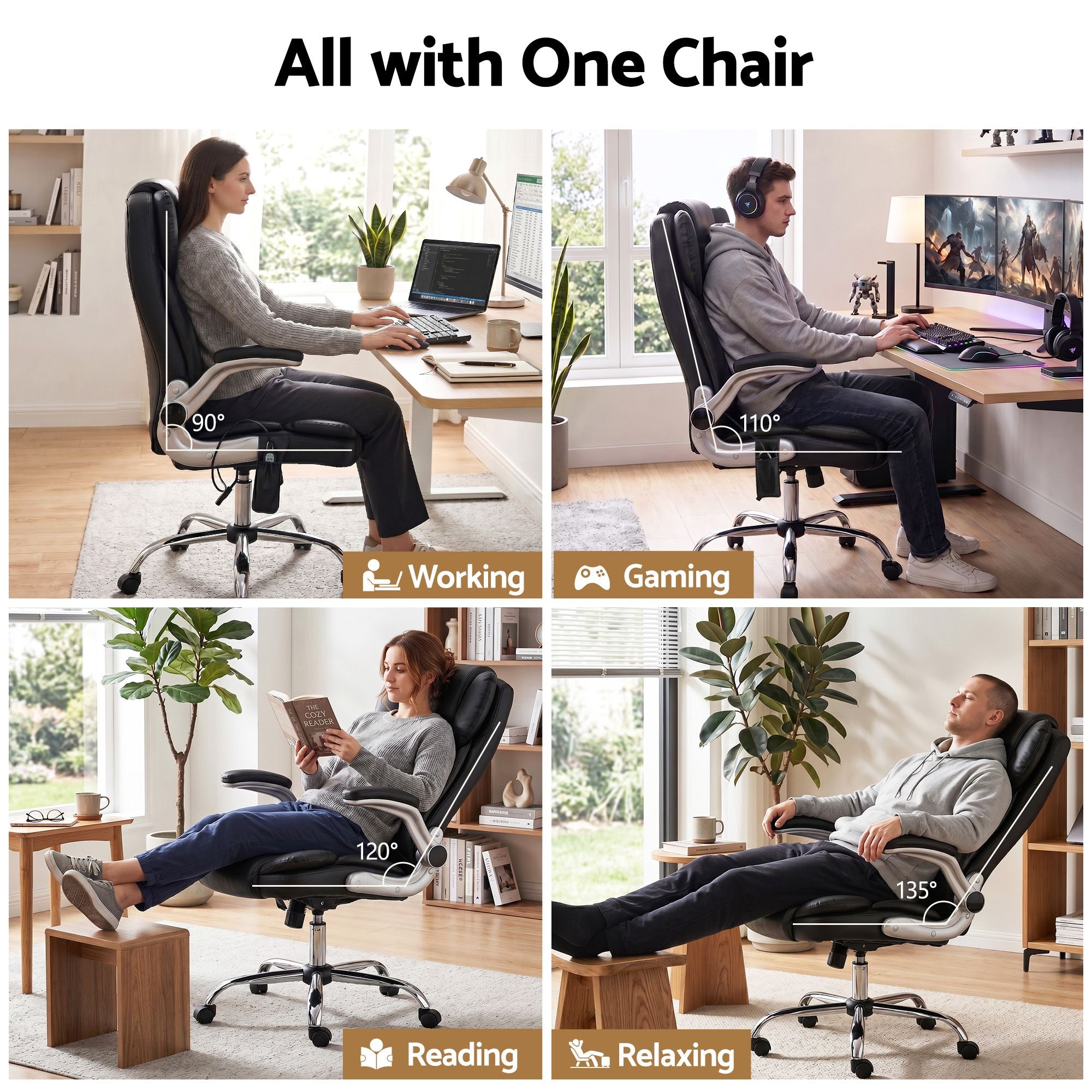Artiss 8 Point Massage Office Chair PU Leather Black-Furniture > Office-PEROZ Accessories