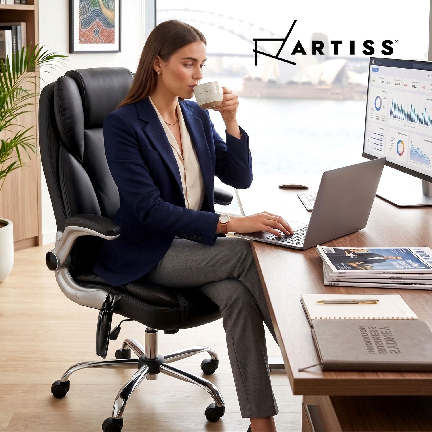 Artiss 8 Point Massage Office Chair PU Leather Black-Furniture > Office-PEROZ Accessories