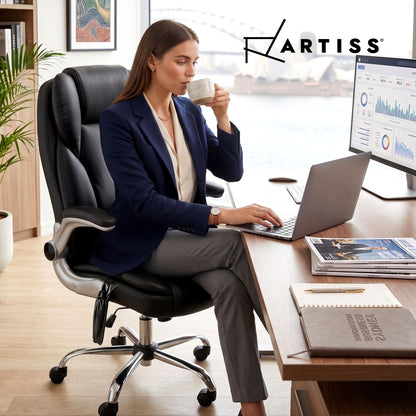 Artiss 8 Point Massage Office Chair PU Leather Black-Furniture > Office-PEROZ Accessories