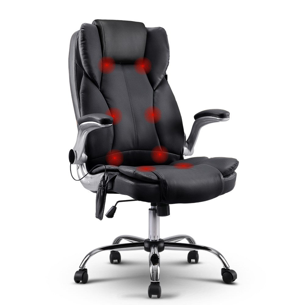 Artiss 8 Point Massage Office Chair PU Leather Black-Furniture &gt; Office-PEROZ Accessories