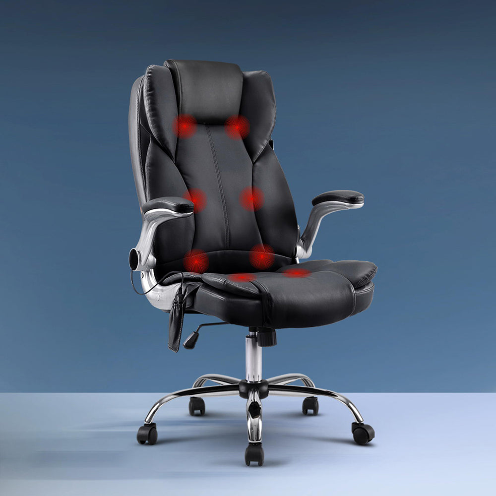 Artiss 8 Point Massage Office Chair PU Leather Black-Furniture &gt; Office-PEROZ Accessories