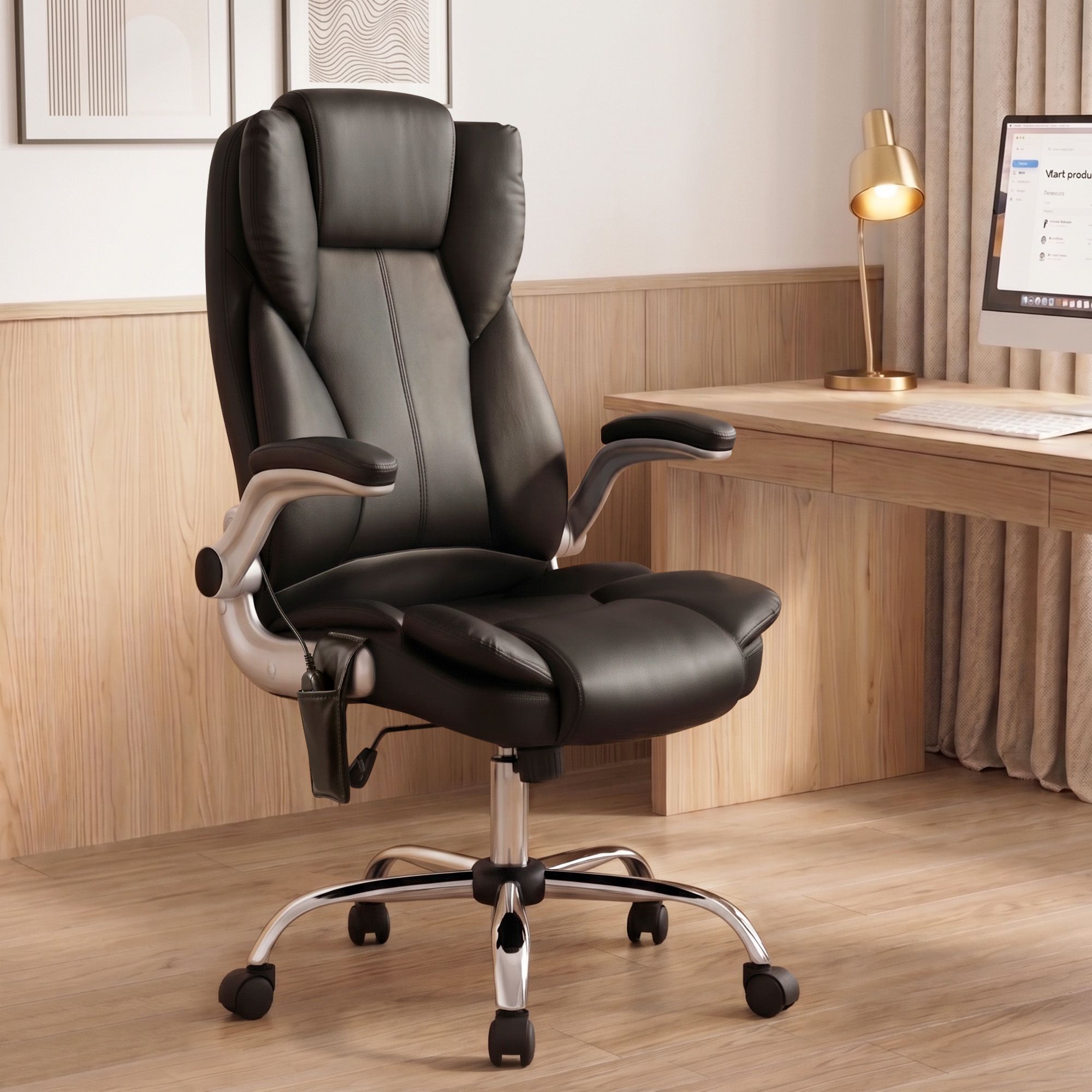 Artiss 8 Point Massage Office Chair PU Leather Black-Furniture > Office-PEROZ Accessories