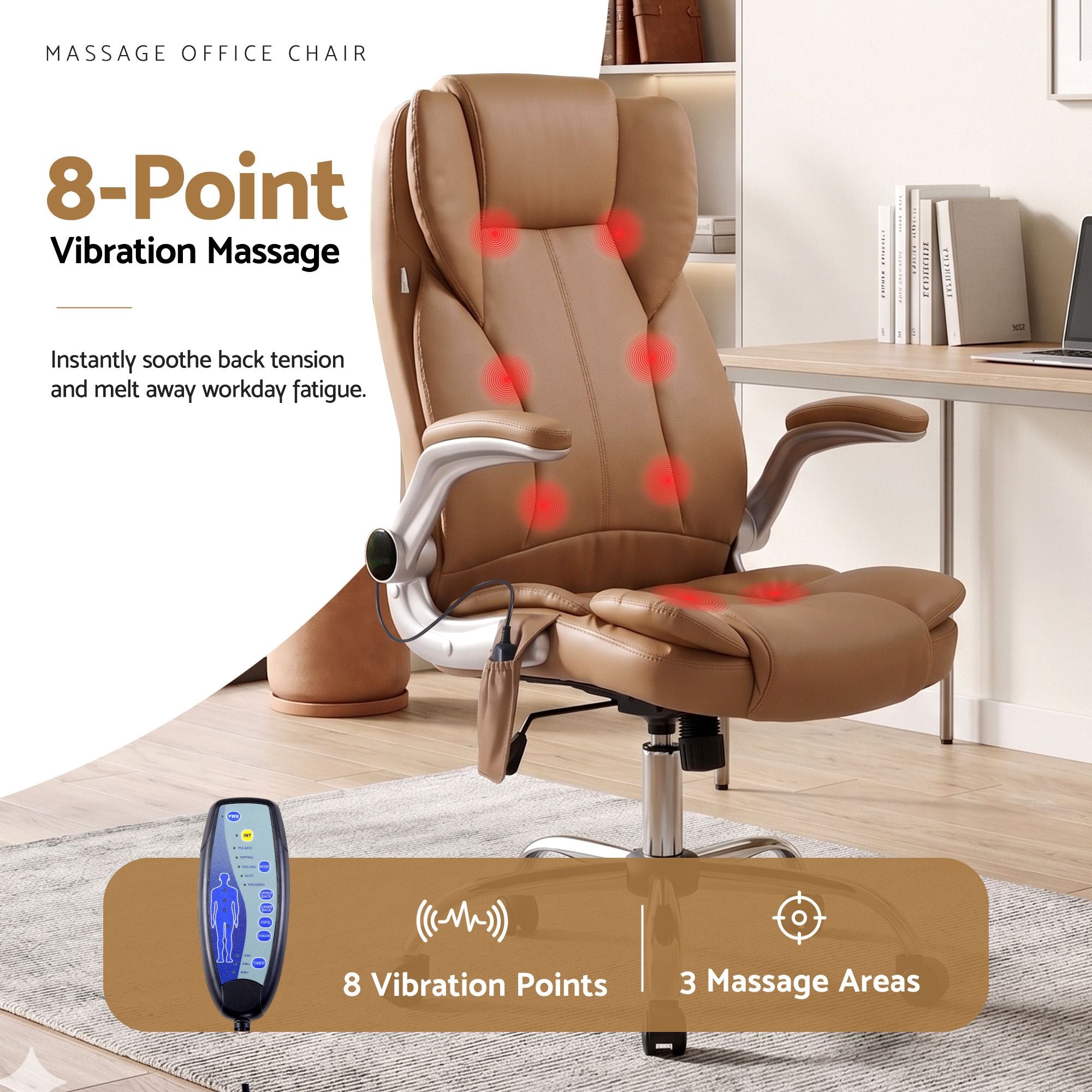 Artiss 8 Point Massage Office Chair PU Leather Espresso-Office Chairs-PEROZ Accessories