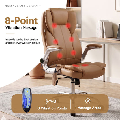 Artiss 8 Point Massage Office Chair PU Leather Espresso-Office Chairs-PEROZ Accessories
