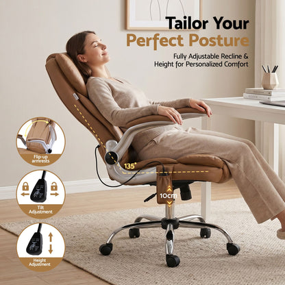 Artiss 8 Point Massage Office Chair PU Leather Espresso-Office Chairs-PEROZ Accessories