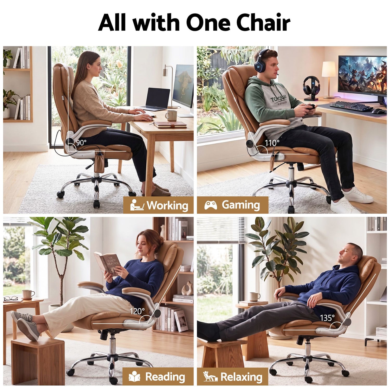 Artiss 8 Point Massage Office Chair PU Leather Espresso-Office Chairs-PEROZ Accessories