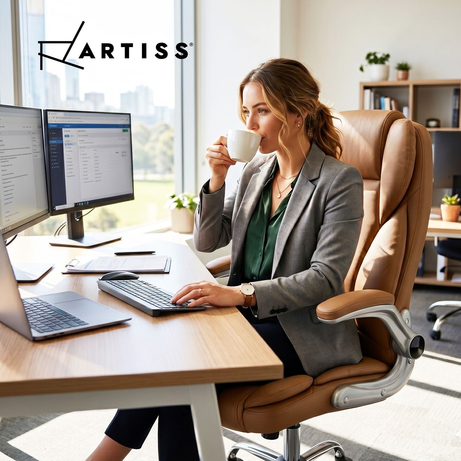 Artiss 8 Point Massage Office Chair PU Leather Espresso-Office Chairs-PEROZ Accessories