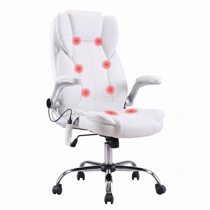 Artiss 8 Point Massage Office Chair PU Leather White-Furniture > Office-PEROZ Accessories