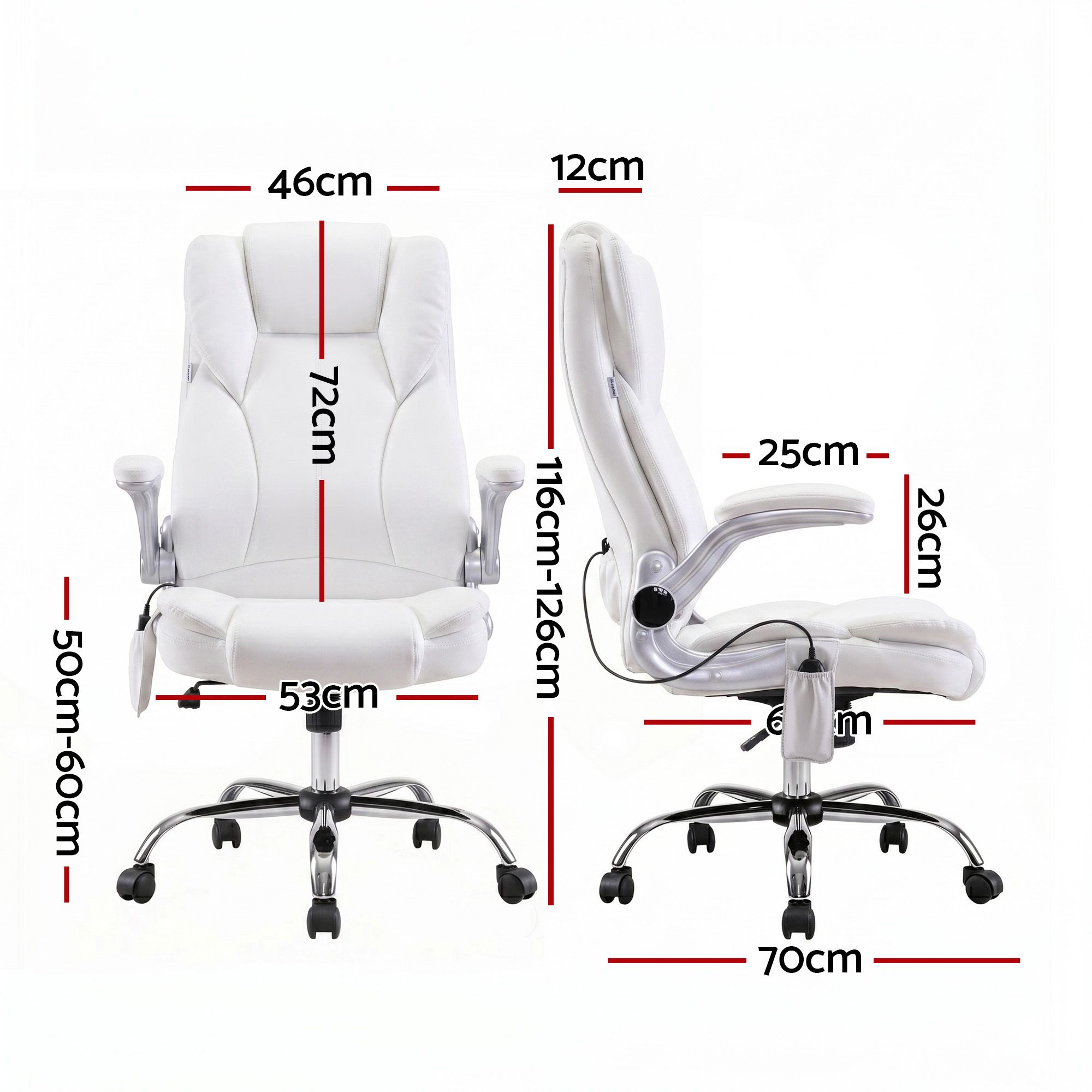 Artiss 8 Point Massage Office Chair PU Leather White-Furniture > Office-PEROZ Accessories