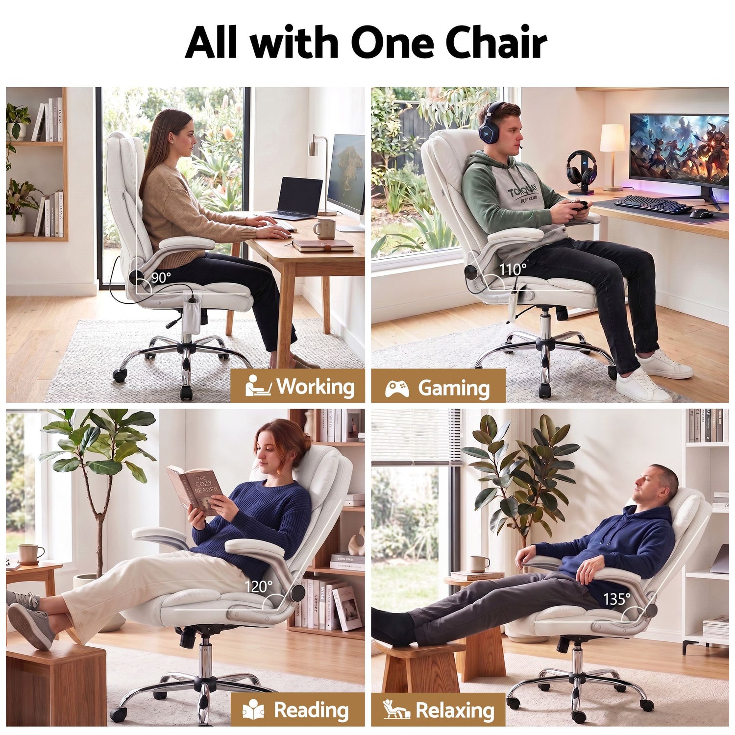 Artiss 8 Point Massage Office Chair PU Leather White-Furniture > Office-PEROZ Accessories