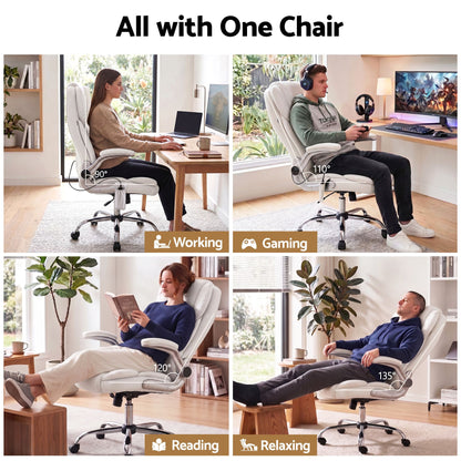 Artiss 8 Point Massage Office Chair PU Leather White-Furniture > Office-PEROZ Accessories