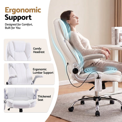 Artiss 8 Point Massage Office Chair PU Leather White-Furniture > Office-PEROZ Accessories