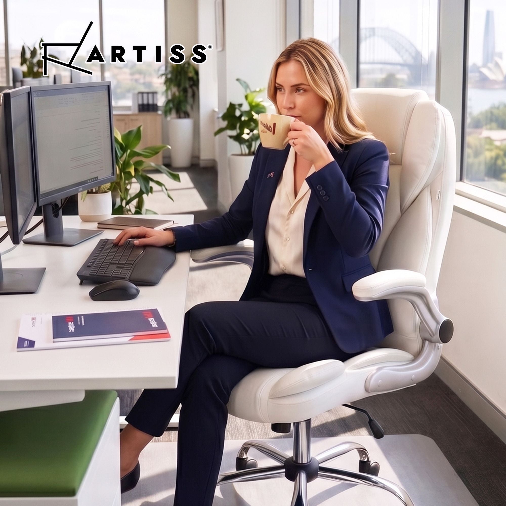 Artiss 8 Point Massage Office Chair PU Leather White-Furniture > Office-PEROZ Accessories