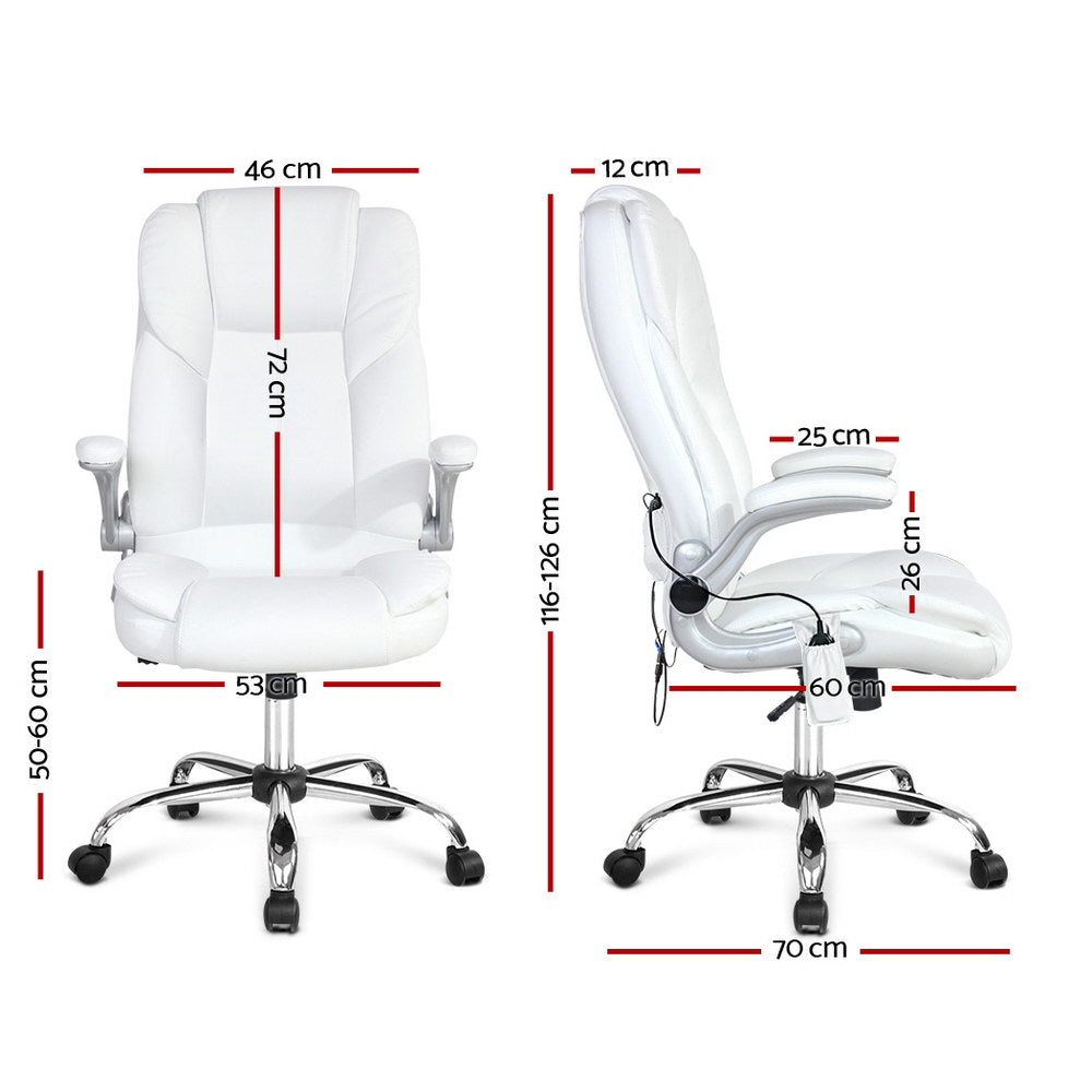 Artiss 8 Point Massage Office Chair PU Leather White-Furniture &gt; Office-PEROZ Accessories